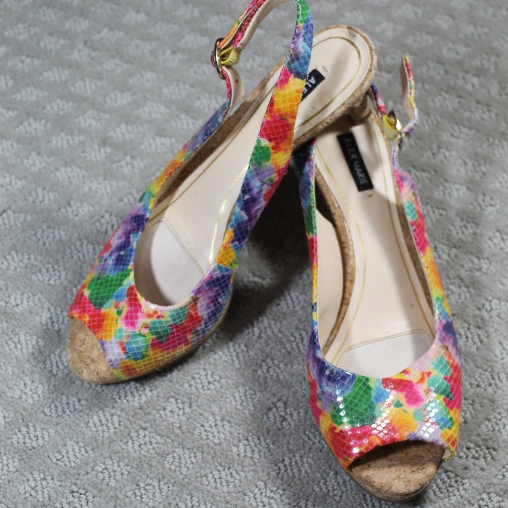 Alex Marie Size 7.5 Tie Dye Snakeskin 2.5" Heels